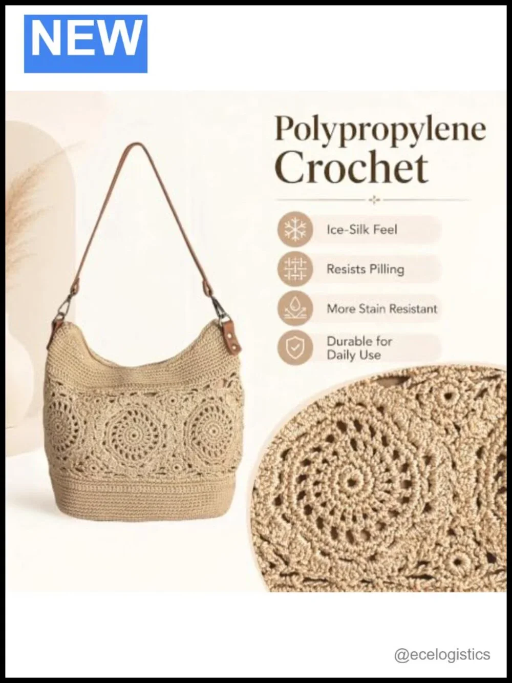 Boho Crochet Crossbody Bag Women Handmade Hobo Purse Large Tote Summer Beach